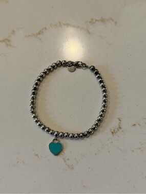 Tiffany & Co. Silver Bead Bracelet with Turquoise Heart Charm